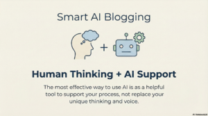 Simple illustration showing AI supporting the writing process without replacing the writer